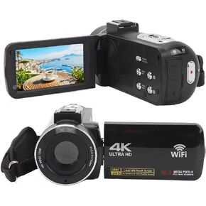 Video Camera Camcorder, 56M 4K 30FPS Digital Camera Recorder with 18X Zoom, IR Night Vision, 3.0 IPS Rotation Vlogging Camera with Remote Control and Microphone Hood