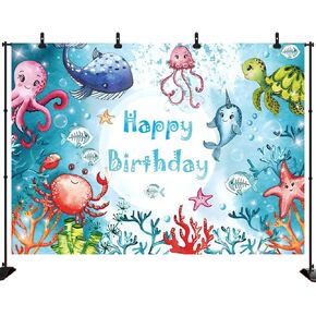 7X5FT Under The Sea Photography Backdrop Aquarium Underwater World Tropical Fish Coral Reef Background Mermaid Birthday Baby Shower Party Decorations Photo Banner Props XH006H