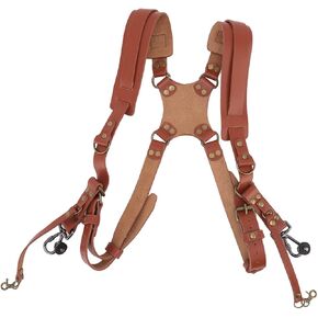 Double Camera Harness, Dual Shoulder Leather Harness Comfortable Camera Strap Accessories for 2 Cameras Brown, Double Camera Harness for Photographers