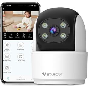 VSTARCAM Indoor Security Camera, 2.4G WiFi Cameras for Home Security, Wired Pet Camera Baby Monitor, Color Night Vision, Human Detection & Tracking, Pan & Tilt, 2-Way Talk, 24/7 Recording, APP Control