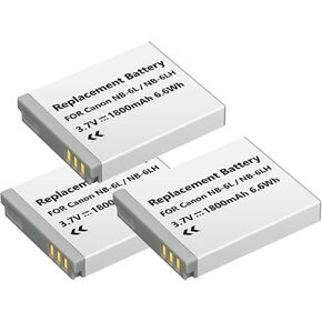 3 Pcs NB-6L/NB-6LH 1800mAh Replacement Batteries for Canon Powershot SX500 is, S120,SX700 HS, SX710 HS,SX520 HS,SX530 HS,SX510 HS,SX610 HS,SX600 HS, D30, and S95 Cameras