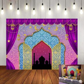 7x5ft Arabian Nights Magic Genie Theme Photography Backdrop Moroccan Birthday Party Decor Banner Gold Glitter Indian Bollywood Princess Girl Sweet 16 Photo Background Booth Studio Props
