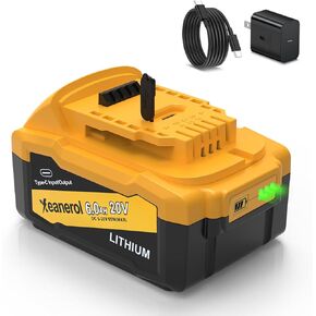 20V MAX 6.0Ah Replacement for Dewalt Battery 20v with USB C Input/Output Port Compatible with Dewalt Batteries DCB200 DCB203 DCD/DCF/DCG/DCS Series Dewalt Battery Tools, with USB C Power Adapter