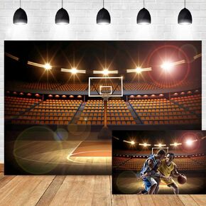 OERJU 10x8ft Basketball Court Photography Backdrop Spotlight Sports Indoor Stadium Match Arena Game Background Boy Man Youngsters Artistic Portrait Photo Shoot Studio Video Props Vinyl Wallpaper