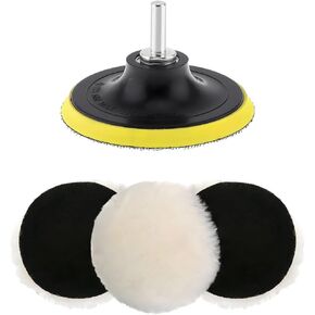 Wool Polishing Buffing Pad, Polisher Buffing Wheel Wool Pads with M10 Drill Rod Adapter, Hook & Loop Back Auto Wool Polishing Pads Set for Drill Attachment, Car Accessories (5 inch)