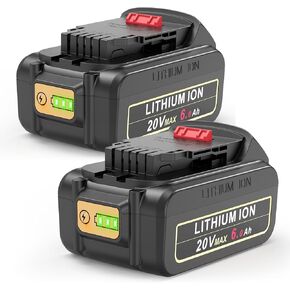 2 Packs 20V 6.0Ah Li-ion Batteries Replace for Dewalt 20V Battery, 20V 6.0Ah High Capacity Compatible with Dewalt 20V Battery DCB206 DCB201 DCB200, for Dewalt 20V DCF DCD DCG Power Tools