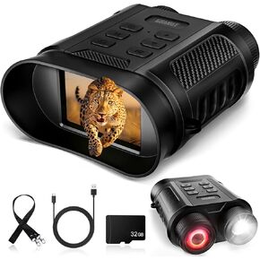 Night Vision Goggles with Built-in Flashlight 1080P Infrared Digital Night Vision Binoculars 8X Digital Zoom Night Vision Monocular 2500mAh Rechargeable Battery Night Vision Scope with 32GB SD Card