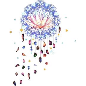 Maydahui Mandala Lotus Wall Stickers Dream Catcher Feather Wall Decals (35 x 28 Inch) Peel Stick Removable Colorful Boho Lotus Mural Decor for Living Room Nursery Kids Room