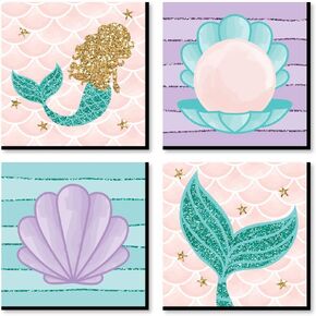 Big Dot of Happiness Let's Be Mermaids - Kids Room, Nursery Decor and Home Decor - 11 x 11 inches Nursery Wall Art - Set of 4 Prints for Baby’s Room