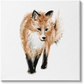 Stupell Industries Red Fox Watercolor Painting Kids' Nursery Wild Animal Canvas Wall Art, 17 x 17, Brown