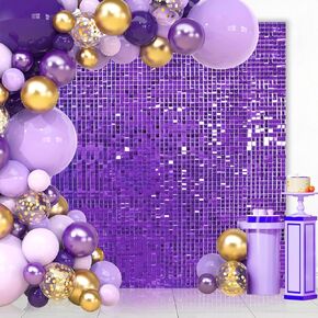 Avezano Purple Shimmer Wall Backdrop 24PCS Sequin Backdrop Shimmer Wall Panels for Birthday Wedding Bachelorette Anniversary Party Photo Decorations