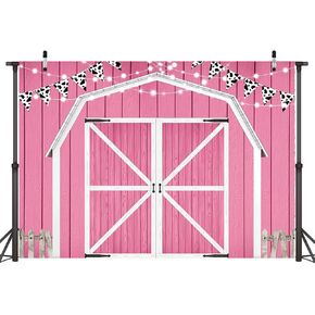 Pink Barn Door Backdrop Wooden Barn Door Farmhouse Photography Rustic Farm Backdrop Country Scene Farm Party Decoration Photo Props for Party(7×5FT)