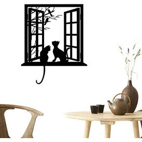 BIBITIME Tree Branch Fake Window Black Cats Wall Art Stickers for Bedroom Living Room Coffee Shop Vinyl Decals Nursery Bedroom Kids Room Decor 16.92 in x 20.47 in