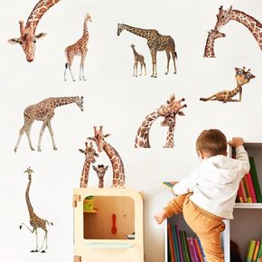 Funny Animal Giraffe Wall Decals Peel and Stick 3D Giraffe Wall Stickers Jungle Animals Kids Bedroom Nursery Playroom Removable DIY Window Furniture Decoration