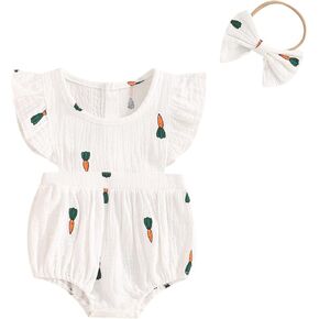 Owl's-Yard Newborn Baby Girl Sleeveless Romper Floral Print Bubble One Piece Ruffle Strap Romper Jumpsuit With Headband
