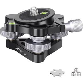 Three-Legged Tripod Leveling Base Camera Leveling Machine, Aluminum Adjustable Tripod Head Plate -15°/+15° Tilt, with 3 Bubble Levels and 3 Wheels +/-5 Degree Precision Adjustment Panoramic