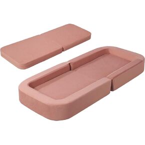 3-in-1 Foam Toddler Travel Bed for Kid Playing,Convertible Sofa to Bed or Mat Kid Sofa Bed, Velvet Fabric Baby Sofa Bed for Kid Sleeping,Compressed Packing Children Sofa for 4 Years Kid Using (Pink)