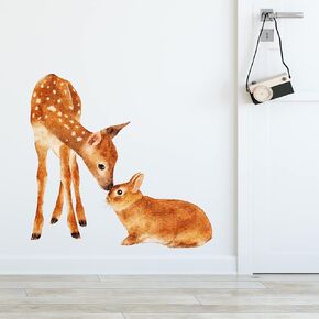 Cute Deer and Rabbit Wall Decal Nursery Woodland Animal Wall Sticker Removable Peel and Stick Wall Art Decor Stickers for Kids Baby Classroom Preschool Living Room Playing Room Bedroom School