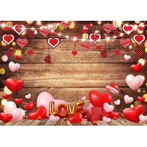 LYWYGG 8x6ft Happy Valentine's Mother’s Day Photography Backdrops Brown Wood Love Heart Photography Backdrop Love Theme Backdrop Party Decor Photo Backdrop cp-469-0806