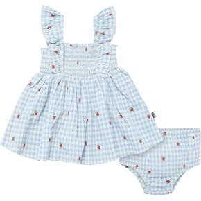 Modern Moments by Gerber Baby Girls' 2-Piece Ruffle Sleeve Dress W/Smocking & Diaper Cover Set
