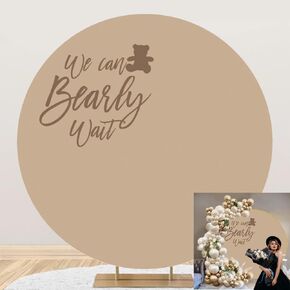 Diameter 6.5ft We Can Bearly Wait Round Backdrop Cover Solid Color Little Bear Circle Photography Background for Kids Birthday Party Decor Cake Table Baby Shower Supplies