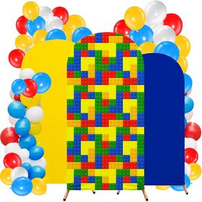 Block Building Party Arch Backdrop Cover Set of 3 Building Blocks Arch Covers Spandex Backdrop Stand Cover 4ft, 5ft, 6ft for Kids Blocks Birthday Party Decor Supplies Favors