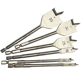 6Pcs Spade Drill Bits Set for Woodworking, High Carbon Steel Paddle Flat Bits Wood Hole Cutter with Quick Change Shank Hex Shank for Wood, Polyurethane Board, PVC 6/8/10/25/30/35MM
