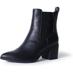 J. Adams Andi Booties for Women - Pointed Toe Mid Heel Slip on Chelsea Boots - Vegan Leather Ankle Boots - Comfortable Fall Boots for Women