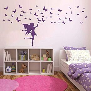 Home Decor Girl Room Fairy Butterflies Stickers for Wall Elves Butterfly Decals for Kids Bedroom DIY Wall Sticker AM164 (Violet)