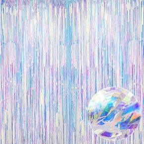 Katchon ، Neon Iridescent Streamers - 3.2 × 6.5 قدم ، زخارف الحفلات القزحية | هامش قزحيقي لآخر ديكورات العازبة الافتراضية | خلفية قزحية ، زخارف حفلات العازبة الزرقاء
