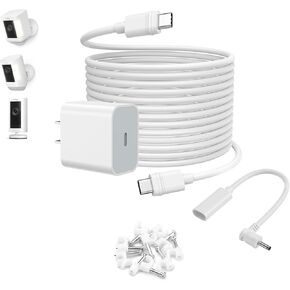 20W USB-C Power Charger Cable for Ring Stick Up Cam Battery/Pro, Ring Spotlight Cam Plus/Pro Battery, Fast Charging Ring Camera, 16t/5m White