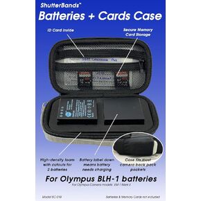 بطاريات + بطاقات علبة متوافقة مع بطاريات أوليمبوس BLH-1 (رمادي)