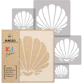 NAKLEO 5 pcs Reusable Plastic Stencils - Scallop Shell Crustacean - 13.4" to 3.5" - Pattern Children Kids Painting Template Room Decor - Craft DIY Wall Furniture