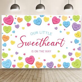 MEHOFOND 7x5 ft Conversation Heart Baby Shower Backdrop Valentine's Day Sweetheart is on The Way Baby Shower Photography Background Colorful Heart Party Decorations Newborn Party Photo Supplies