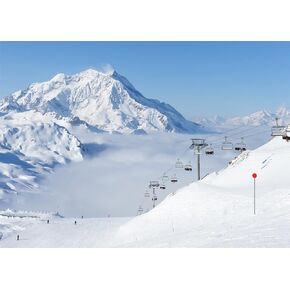 BELECO 7x5ft Fabric Winter Snow Mountains Backdrop White Snow-Covered Alps Cable Cars Ski Mountain Sking Background Winter Ski Party Decorations Portrait Photoshoot Studio Props