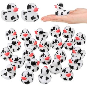 Poen 24 Pcs Cow Ducks Mini Cow Rubber Duck Bulk Baby Bath Toy Cowboy Theme Baby Shower Birthday Bathtub Party Favors Swimming Pool Party Decorations
