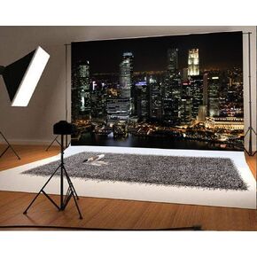 Laeacco 7x5ft Aerial View Famous Big City Backdrop for Photography Modern City Night View Background Skyscraper Urban Light Skyline Birthday Party Banner Online Live Broadcast Video Prop Photo Studio