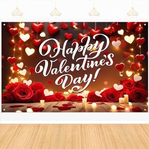 72x44 Inch Happy Valentines Day Banner, Happy Valentines Day Backdrop for Valentines Day Decor, Valentines Backdrop Hanging Banner for Indoor Outdoor Garden,Yard,Party Home Decor