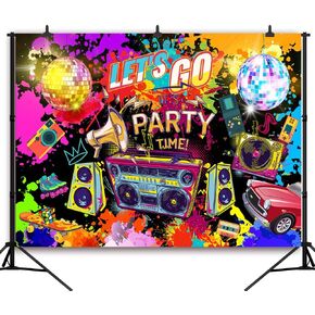 7X5Ft Graffiti 80's 90's Birthday Backdrop Retro Hip Hop Rock Punk Music Disco Neon Background Cake Table Decoration Banner Photography Photo Booth Props