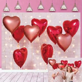 Red Heart Valentine's Day Backdrop for Photography Glitter Love Balloons Valentines Day Party Background Wedding Love Theme Baby Shower Decor Photo Banner 70x40inch