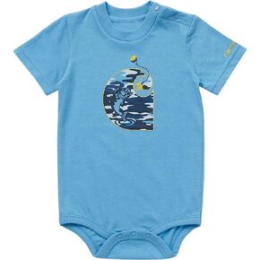Carhartt Kid's CA6394 Short-Sleeve Fishing Bodysuit - Boys - 12 Months - Azure Blue Heather