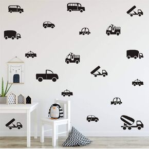 36pcs / Set Kinds of Cars Trucks Pattern Wall Decor Sticker Art Vinyl Wall Decal for Boys Room Kids Nursery Playroom Bedroom Wall Decals (Black)