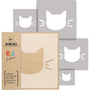 NAKLEO 5 pcs Reusable Plastic Stencils - Cat Kitten Animal - 13.4" to 3.5" - Pattern Children Kids Painting Template Room Decor - Craft DIY Wall Furniture
