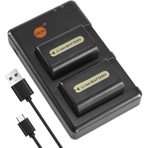 DSTE 2-Pack NP-FH50 Battery + Rapid Dual Battery Charger Compatible with Sony Alpha DSLR A230, DSLR A290, DSLR A330, DSLR A380, DSLR A390, Cyber-Shot DSC-HX1 Handycams NP-FH30 NP-FH40