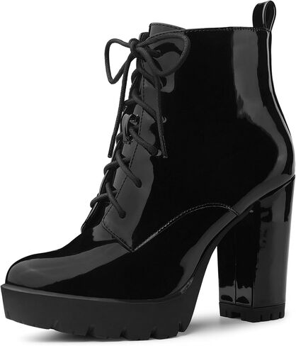 Allegra K Women's Lace Up Chunky Heels Platform Ankle Combat Boots in Kuwait