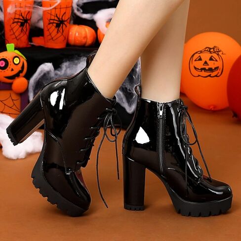 Allegra K Women's Lace Up Chunky Heels Platform Ankle Combat Boots in Kuwait