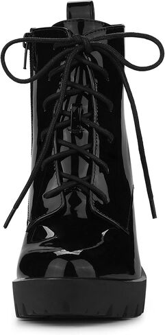 Allegra K Women's Lace Up Chunky Heels Platform Ankle Combat Boots in Kuwait
