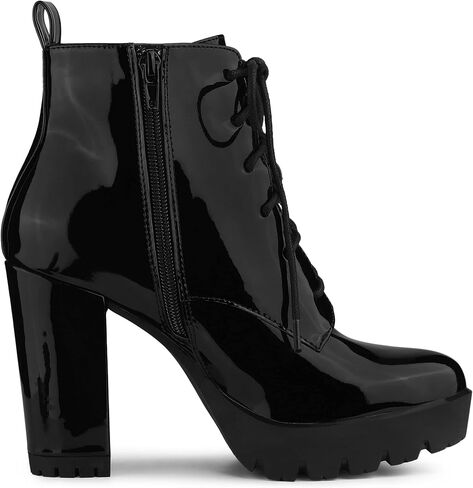 Allegra K Women's Lace Up Chunky Heels Platform Ankle Combat Boots in Kuwait