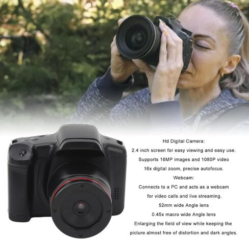Digital Camera 1080P HD 16MP for Photography Video Vlogging, 2.4in 16x Zoom Anti Shake Autofocus Camera with Built in Flash Lamp, 52mm Wide Angle Lens, Webcam Function in Saudi Arabia