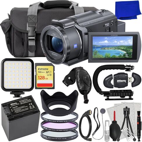 Ultimaxx Advanced FDR-AX43A UHD 4K Handycam Camcorder Bundle-يشمل: 128GB Extreme SDXC ، بطارية احتياطية ، حقيبة أدوات مقاومة للماء ، مجموعة مصباح LED فائقة السطوع وأكثر من ذلك بكثير (حزمة 26pc) in Kuwait